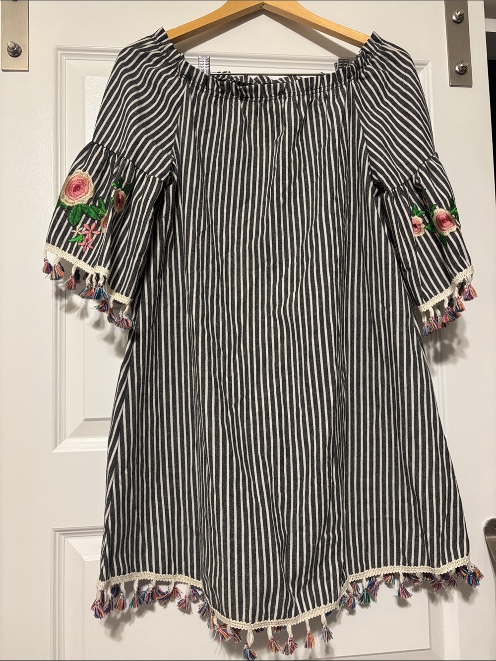 Southern Stitch Off Shoulder Floral Sleeve Embroidery Dress